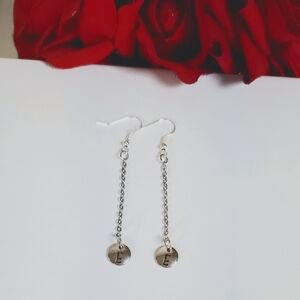 Handmade Silver Letter Charm & Chain Dangle Earrings Personalized Initial Letter